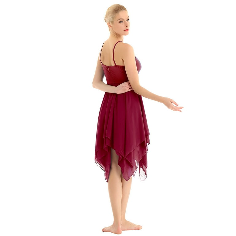 Inhzoy Women's Elegant Lyrical Ballet Contemporary Dance Dresses Wine_Red XL