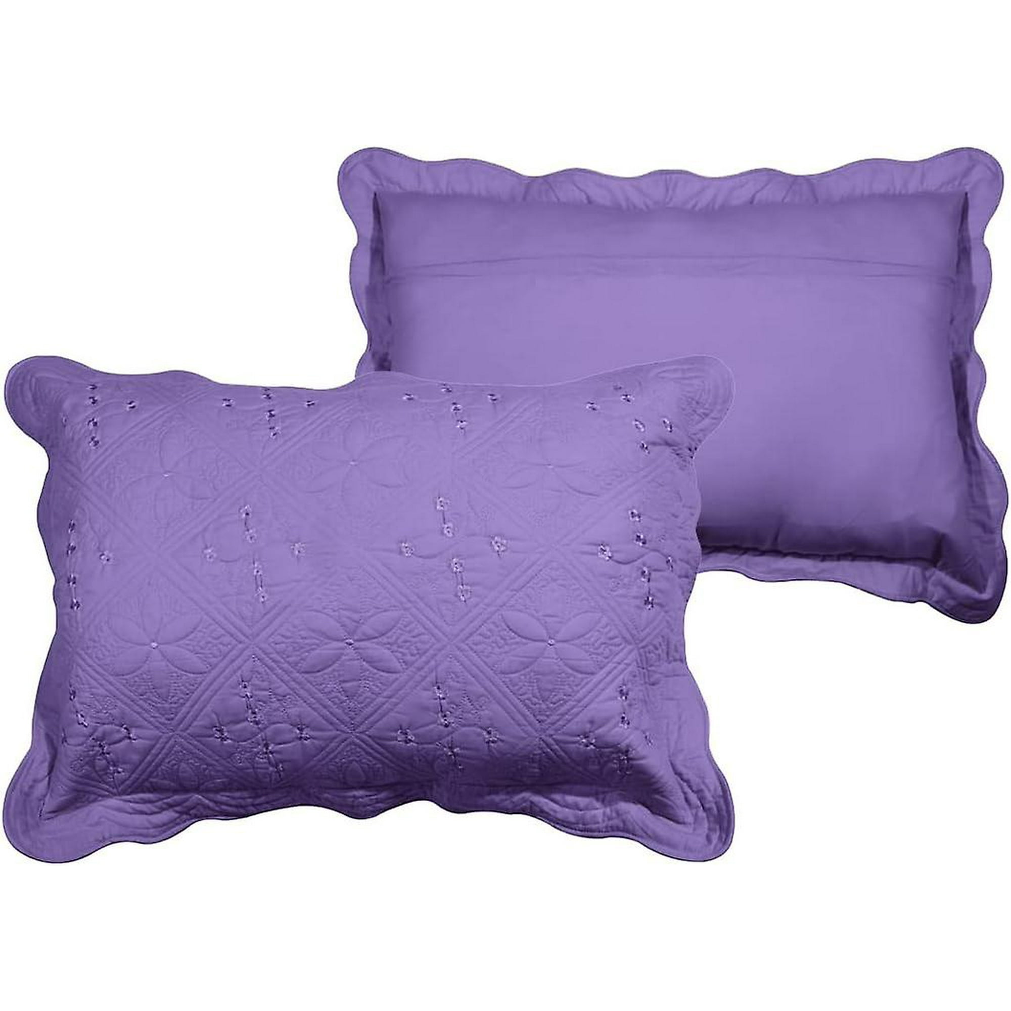 Hhhc 2 Piece Embroidered Cotton Quilted Bed Pillow Shams Rustic Solid Color Soft Decorative Pillow Cases Set Purple 20 X28 Purple Queen