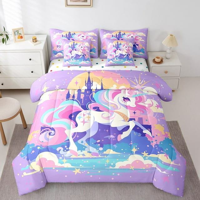 YST Unicorn Ensemble de Douillette, Literie Cheval Mignonne et Onirique Galaxie, 7 Pcs, Arc-en-Ciel Violet, Grand Lit