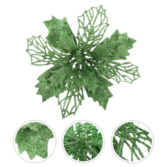 OFFIGAM 1Set Poinsettia Flowers Christmas Ornament Green Artificial Flowers for Tree Decoration