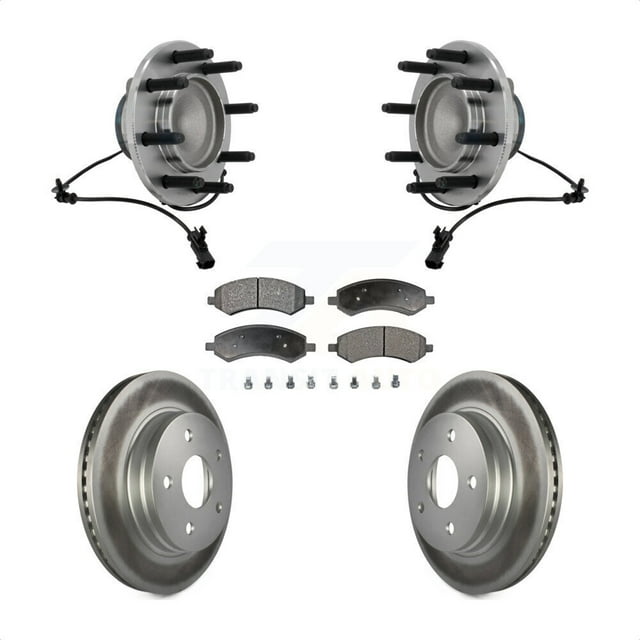 Transit Auto Front Hub Bearing Assembly Coated Disc Brake Rotors and Semi-Metallic Pads Kit for Car 2007-2008 Dodge Ram 1500 Standard Cab Pickup Crew with RWD with 8 Lug Wheels KBB-131830