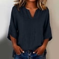 thumbnail image 4 of Linen Tops for Women Split V Neck Blouses Womens Loose Fit Casual Tshirts 3/4 Length Sleeve Solid Blouses Women Trendy Summer Outfits, 4 of 6