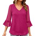 thumbnail image 4 of Stamzod Sparkly Tops for Women Trendy V Neck 3/4 Sleeve Mesh Shirts Fall Fashion Womens Blouses Dressy Casual, 4 of 9