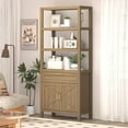 thumbnail image 3 of Homhougo Bookshelf, 71" 6-Tier Bookcase with Doors & Drawer, Adjustable Shelves, Farmhouse Storage Cabinet for Home Office, Living Room, Bedroom, 3 of 8
