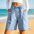 thumbnail image 7 of Thick Thigh Shorts Only Moment Hiking Shorts for Women Cotton and Linen with Pockets High Waisted Stretch Knee Length Shorts for Women Summer Walking Light Blue,L, 7 of 7