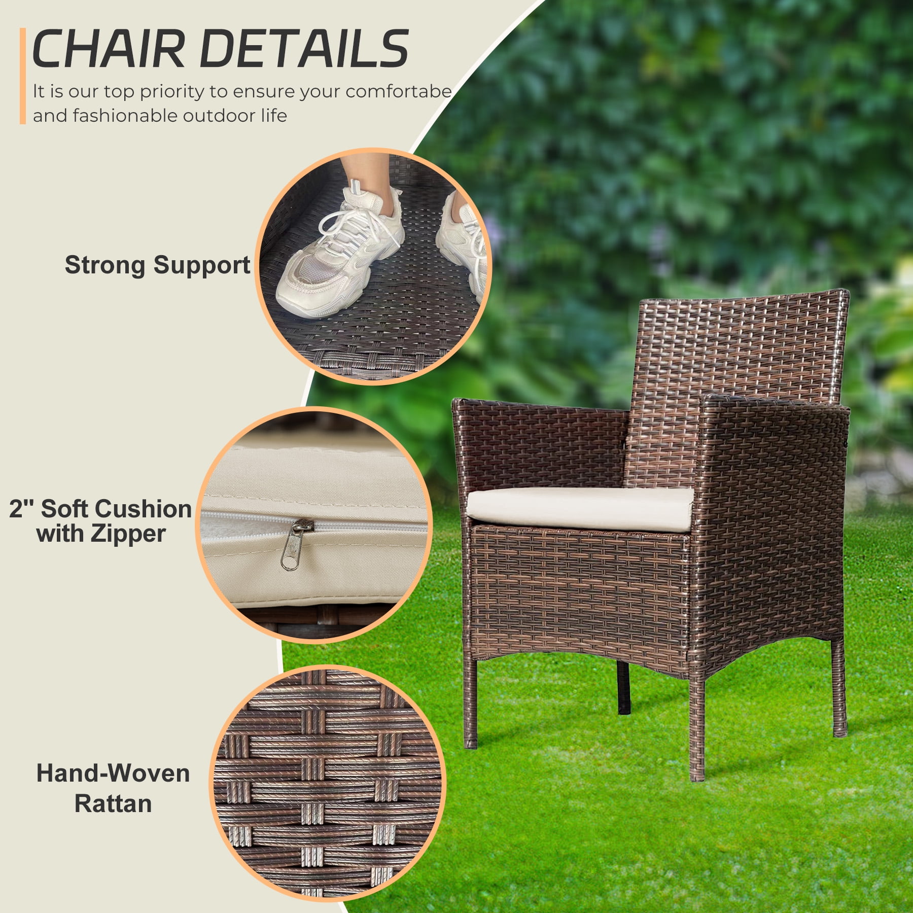 Tappio 4 PCS Outdoor Rattan Furniture Patio Conversation Set, Wicker Sofa Garden Conversation Bistro Sets for Yard, Pool or Backyard, Brown/Beige