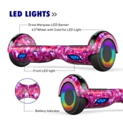 SISIGAD Bluetooth Hoverboard for Adults and Kids, 6.5 inch Solid Tires, LED Lights, Max Speed 6 Mph, Purple