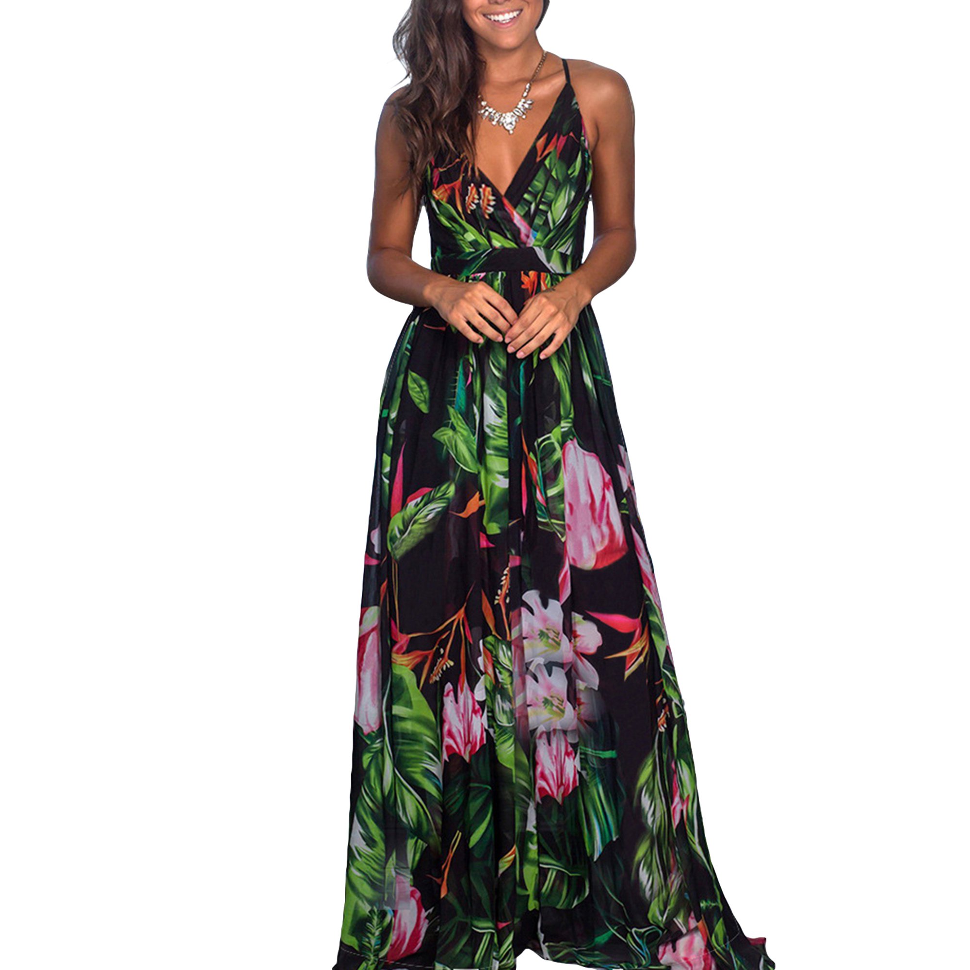 Luethbiezx Luethbiezx Lm Women Bohemian One Piece Dress Low Cut Sleeveless Defined Waist Dress Walmart Com Walmart Com