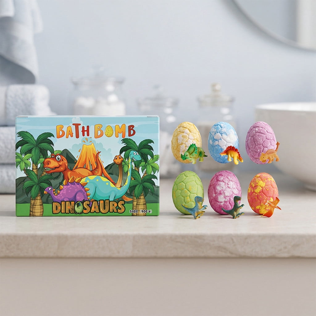 Bath Bombs for Kids with Surprise Toys Inside, 6 Pack Organic Dinosaur Bath Bombs Gift Set, Natural Dinosaur Egg Bubble Bath, Easter Gifts for Kids, Easter Basket Stuffers, Bubble Bath Toys