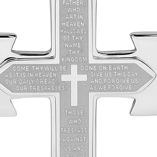 2-Piece Men's Stainless Steel Cross Necklace & Prayer Bracelet Set - Silver & Black - View #7