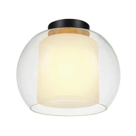 

Globe Electric Aura 1-Light Bronze Flush Mount Ceiling Light with Clear Glass Outer Shade and Frosted Glass Inner Shade 61256