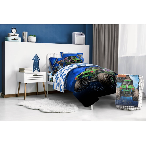 Monster Jam Grave Digger Reversible Twin Comforter Sheets & Sham (5