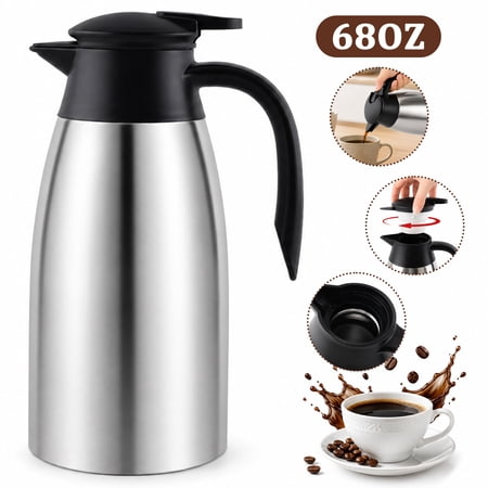 Wavraging 68oz Thermal Coffee Carafe, Insulated Stainless Steel Coffee Thermos for Keeping Hot, Airpot Coffee Dispenser with Pump Vacuum Pot Flask for Tea Water Home and Office (Silver)