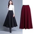 thumbnail image 2 of Falda larga cuadrada de color sólido, falda amplia con vuelo, falda de corte A, cintura alta, talla grande, falda larga de baile para las cuatro estaciones para mujer, 2 of 5