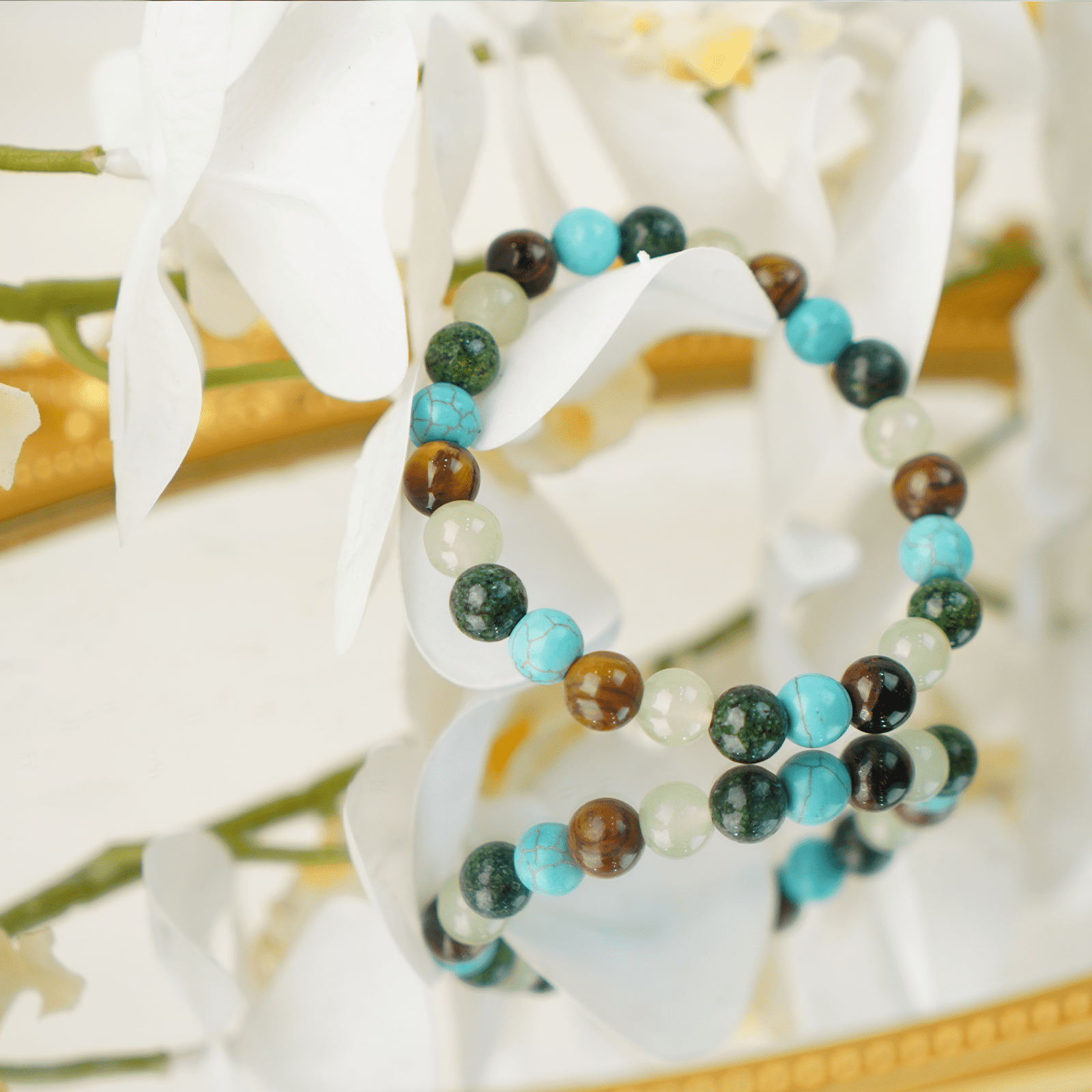 Multi-Color Natural Stone Beaded Bracelet for Women and Men, Turquoise Tiger Eye Jade Healing Energy Meditation Jewelry Gift