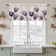 thumbnail image 2 of Purple Tulip Flower Tier Curtains, Aesthetics Farmhouse Floral Plant Light Filtering Kitchen Curtains, 2Pcs Rod Pocket Half Window Treatments Panels for Sink Cafe Cabinet Camper 27.5x24 Inches, 2 of 9