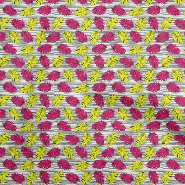 oneOone Rayon Yellow Fabric Tropical Leaf with Stripe Texture Sewing Material Print Fabric by The Yard 56 Inch Wide