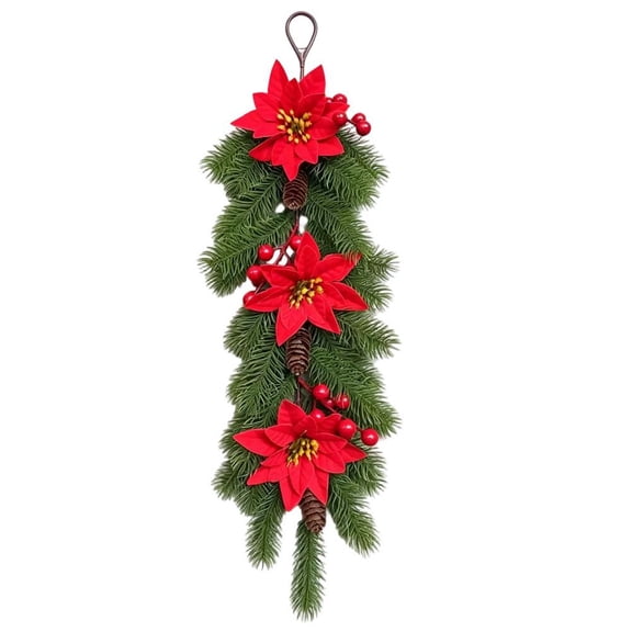 IFRINID Christmas Poinsettia Swag, 23.6 Inch Artificial Hanging Decoration with Pine Cones for Front Door, Mantel, Wall and Stair Railing