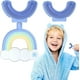 thumbnail image 1 of Cepillo de dientes para niños en forma de U, dos cabezales de silicona ultrasuave de grado alimenticio, limpieza completa de 360 grados, masaje para el cuidado dental, 1 of 5