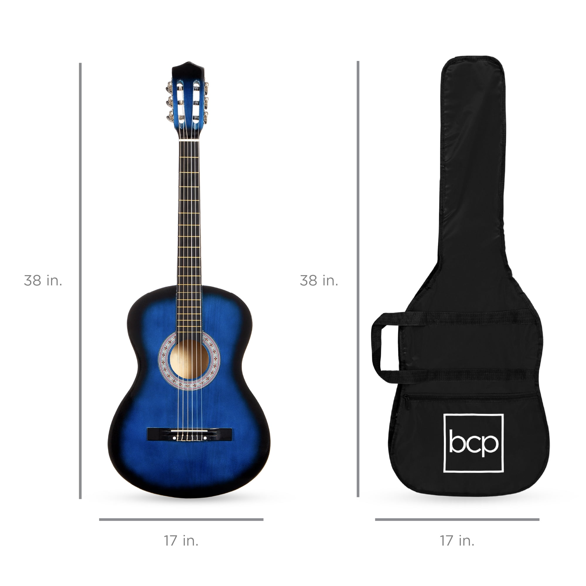Best Choice Products 38in Beginner Acoustic Guitar Starter Kit W Case Strap Digital Tuner Pick Strings Blueburst Walmart Com Walmart Com