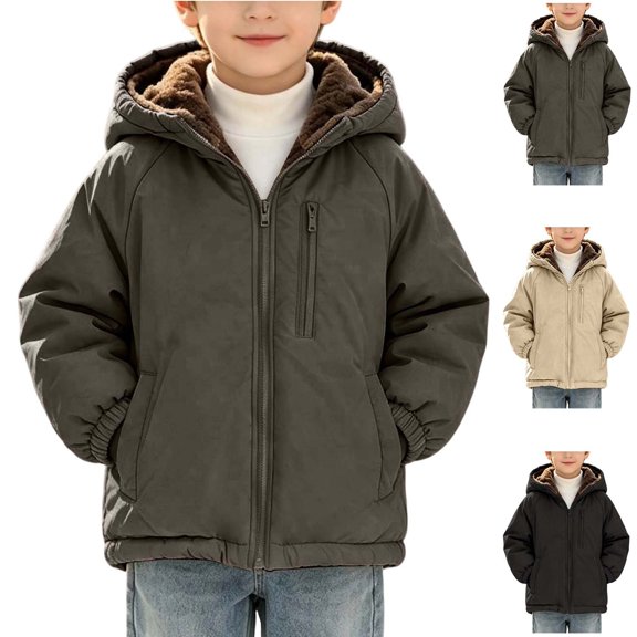 MexChoioe Kids Zip Up Hooded Outerwear Fleece Lined Winter Jacket Long Sleeve with Multi Pockets Thick Fall Everyday Outdoor Coat for Boys