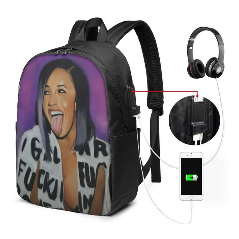 Cardi B Backpack for Men Women Teen Water Resistant Casual Daypack Fits Laptop with USB Charging Port 17 in Bookbag for Travel School Hiking Gift