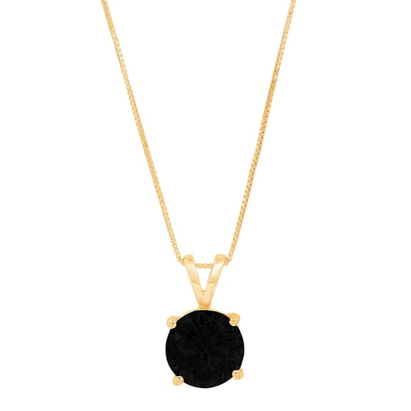 2 ct Brilliant Round Cut Solitaire Natural Onyx 14k Yellow Gold Pendant with 18" Chain