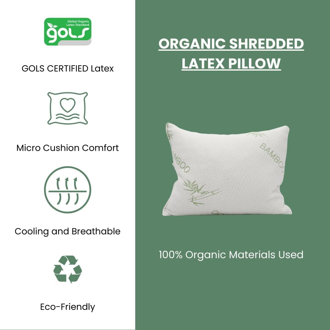 ORGANIC TEXTILES Organic Shredded Latex Bed Pillow with Bamboo Cover - For Sleeping, Head Support, Side Back Stomach Sleeper, Soft and Breathable - (King Size)