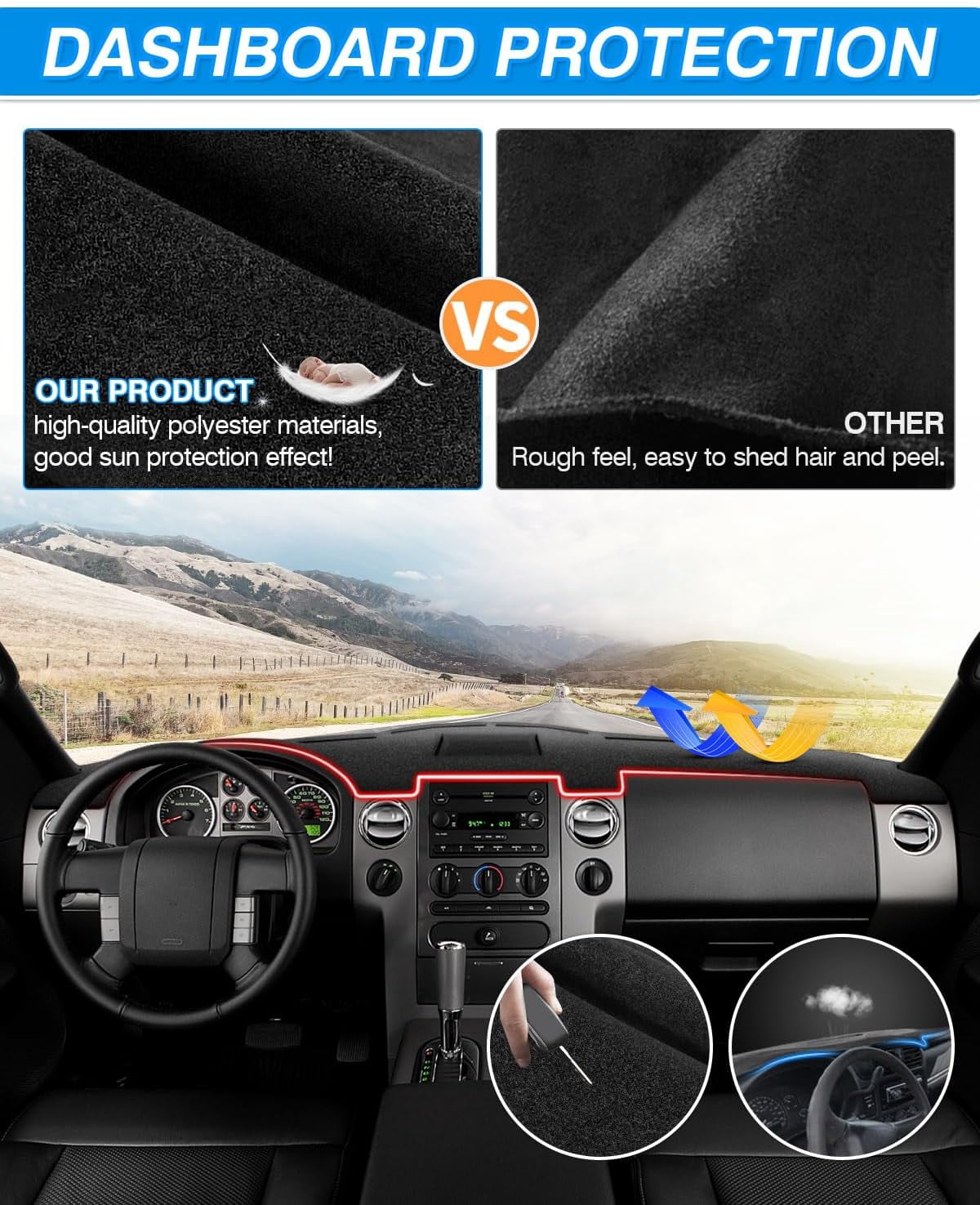 Canvcle Dash Cover Compatible with Ford F150 2004-2008 Dashboard Cover Mat Non-Slip Carpet Sunshield Glare UV Rays Protector
