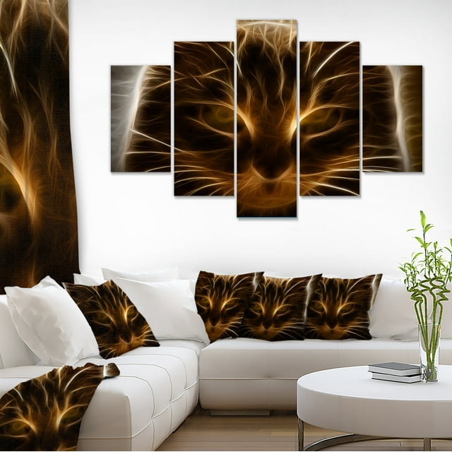 Glowing Fractal Cat Illustration - Animal Canvas Wall Art