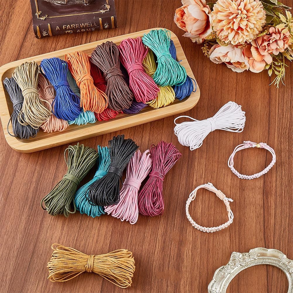 300M/984 Feet 20 Colors Waxed Cotton Cord Thread 1mm Bracelet Cord Beading String Wax Coated Cotton Cords for DIY Necklace Leather Crafts Jewelry Making Beading Crafting Accessories Colorful
