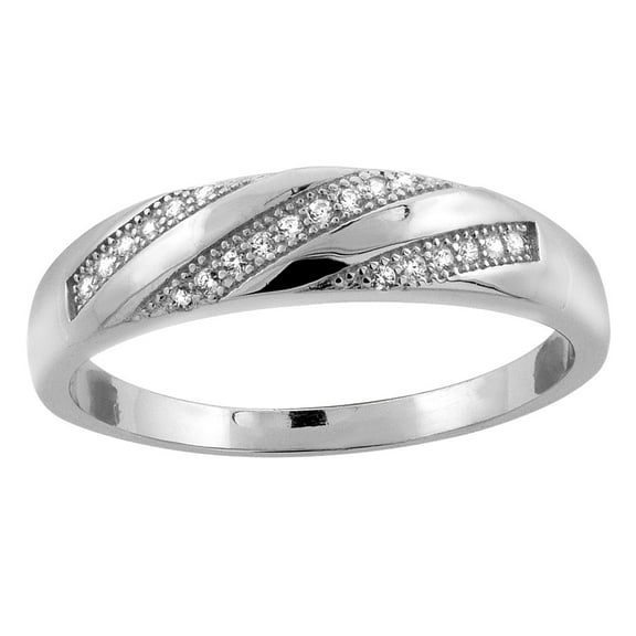 Sterling Silver Micro Pave Cubic Zirconia Striped Ladies' Wedding Band, size 7.5