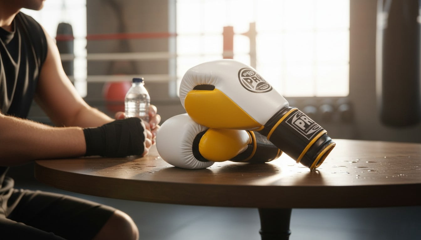 ProBoxing® Leather Boxing Gloves – (White & Yellow) (16oz) Training Boxing Gloves for Boxing, MMA, Muay Thai & Sparring – Durable Genuine Leather, Wrist Support, Impact Protection