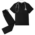 thumbnail image 3 of Minjewel Men's Casual Short Sleeve Nursing Scrubs Set, Breathable & Durable Uniform for Male Healthcare Workers, Nurses & Caregivers,Black L, 3 of 8