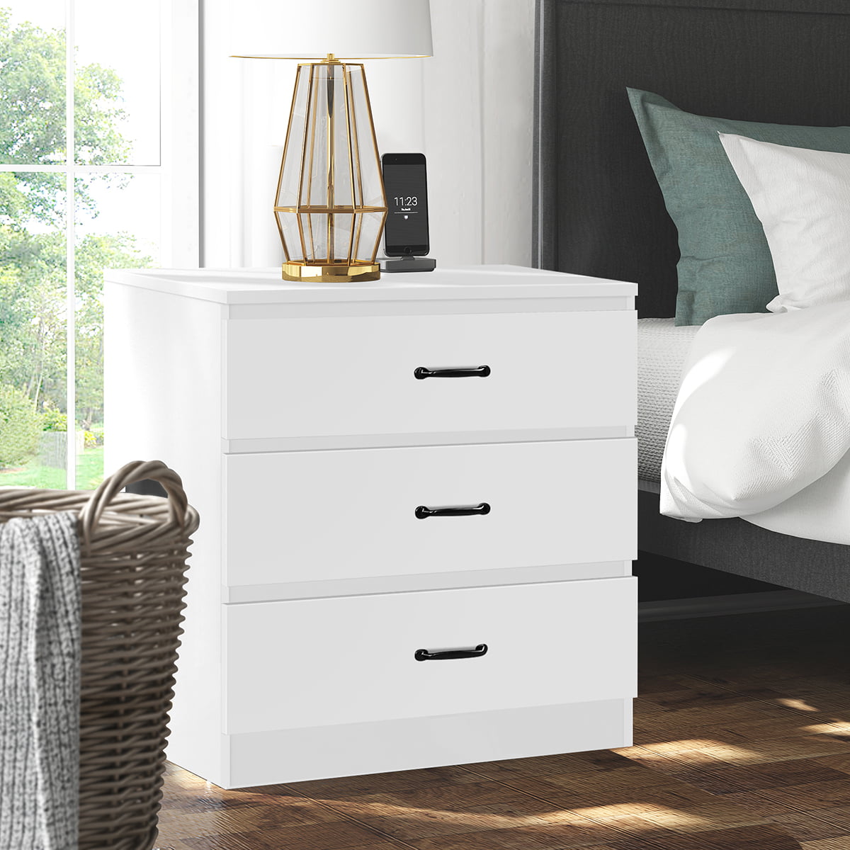 MODERN White Chest Of Drawers And Bed Side 