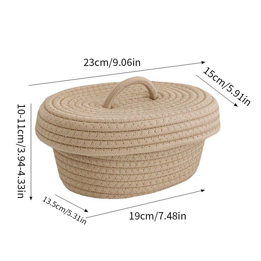 Woven Baskets Cotton Knitting Basket with Lid,Beige Baskets Sundries  Cosmetics Toys Storage Basket 