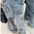 thumbnail image 2 of New Sanrio Hello Kitty Baggy Jeans Woman Trousers Autumn Y2k Vintage Streetwear Straight Loose High Waist Pants Denim Clothes, 2 of 15