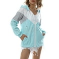 thumbnail image 3 of Women Lightweight Long Sleeve Hooded Jacket Color Block Waterproof Casual Utility Outwear, 3 of 8
