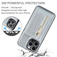 thumbnail image 6 of Dteck Zipper Wallet Case for iPhone 14 Pro,Premium Glitter PU Leather Case Bling Magnetic 2 in 1 Detachable Card Pocket Kickstand Shockproof Rubber Cover,Silver, 6 of 10