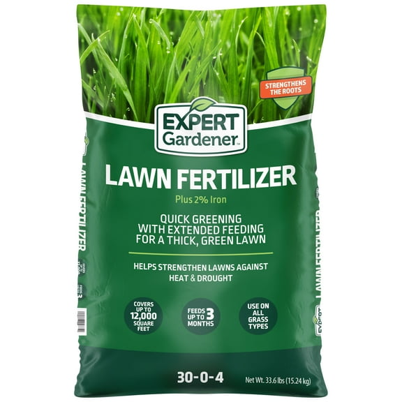 Expert Gardener Lawn Food Fertilizer 30-0-4, Plus 2% Iron, 33.6 lb., Covers 12,000 Sq. ft.