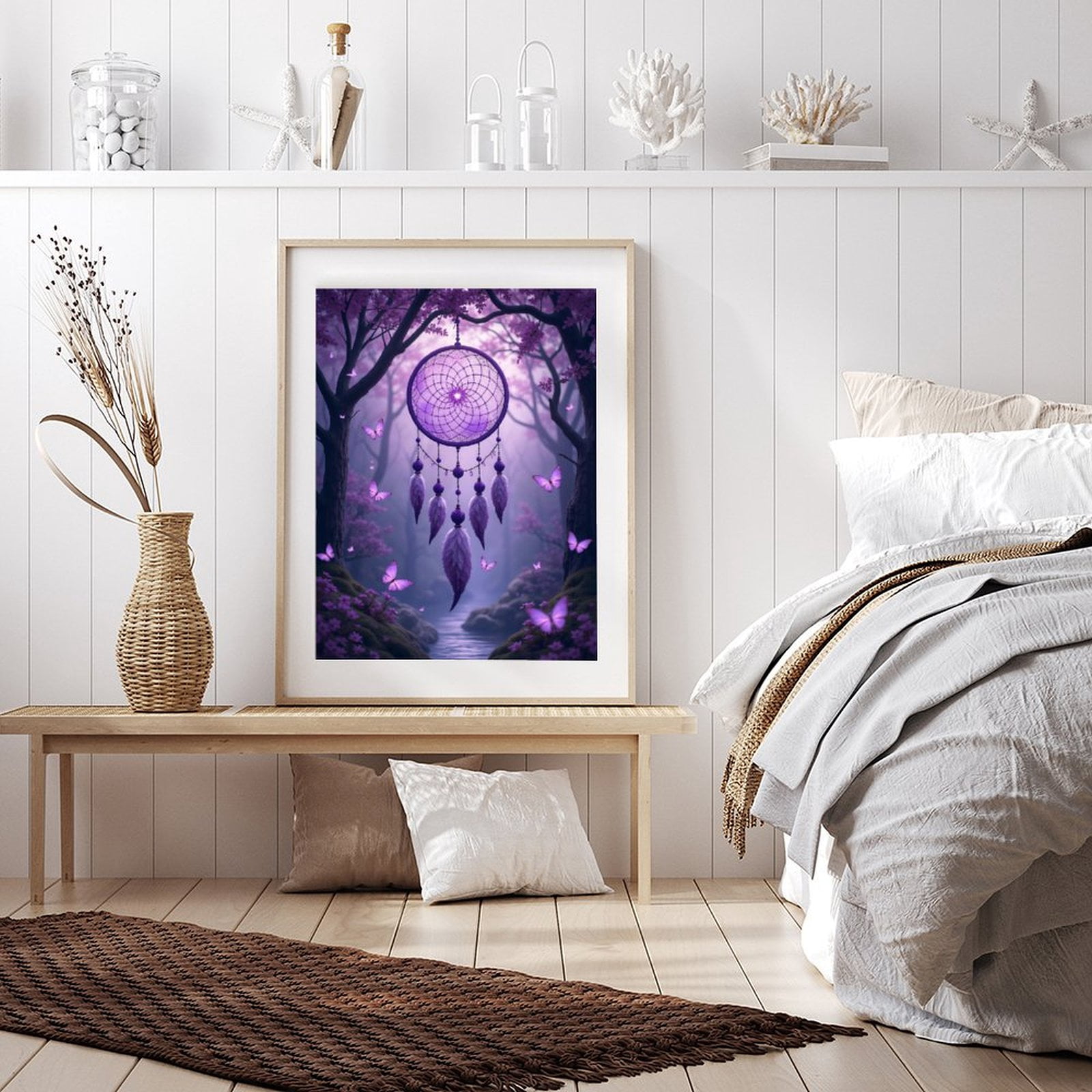 Diamond Art Kit for Adults, Dreamcatcher Forest Purple Butterflies Diamond Painting for Adults Beginners, 5D DIY Diamond Art Painting Kits, Colorful Diamond Painting Craft for Home Decor 12x16