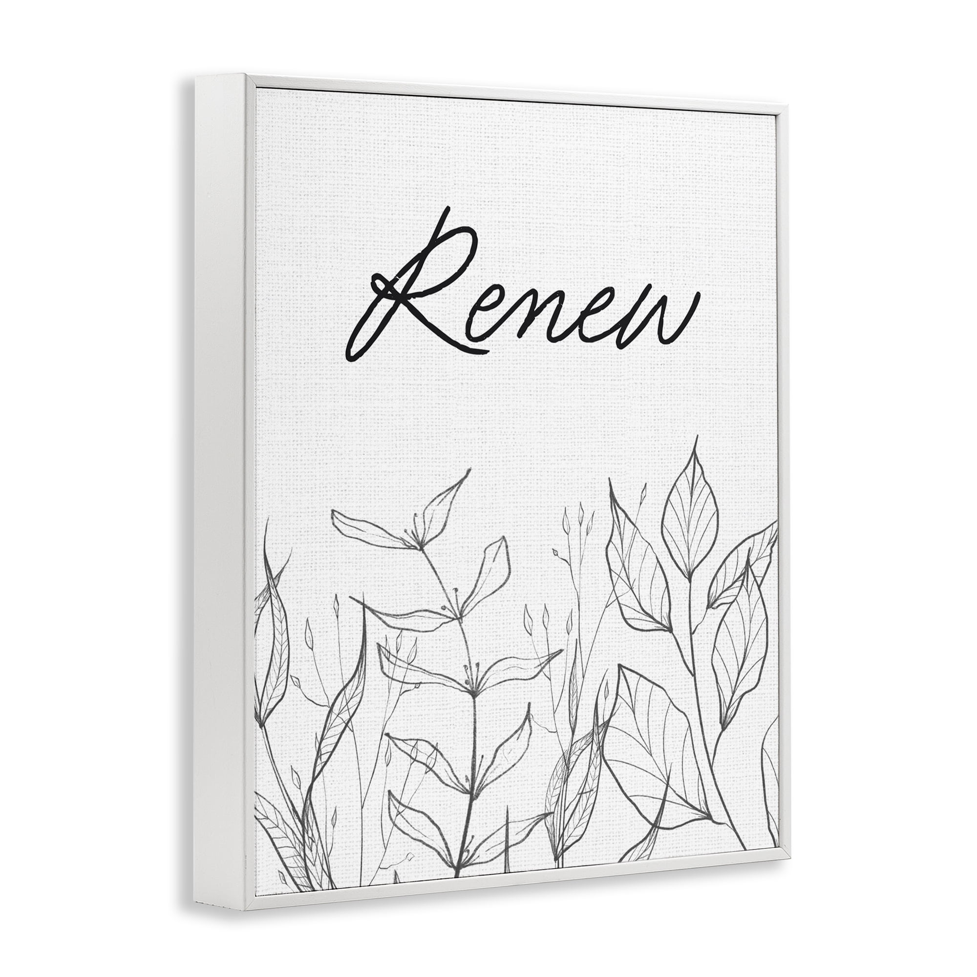 Renew with Leaf Outlines White Framed Giclee Art, design by Lettered and Lined