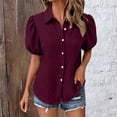 thumbnail image 2 of Duoif Womens Tops Womens Shirts Button down Dress Shirts Casual Short Sleeve Textured Collared Summer Work Blouse Camping Clothes Wine XL, 2 of 8