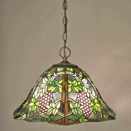 Vintage Grapevine Stained Glass Ceiling Light Olive