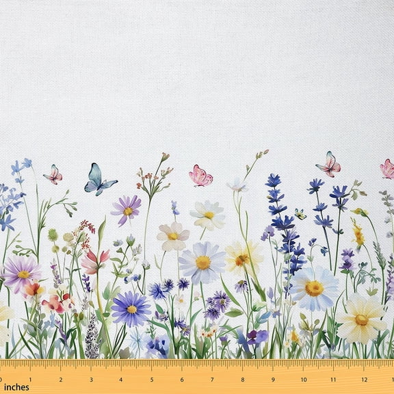 Homewish Retro Groovy Floral Fabric by the Yard 1 Yard, Dreamy Rustic Butterfly Room Decor Fabric by the Yard, Teens Female Girls Sewing Fabric, Lightweight Room Decor