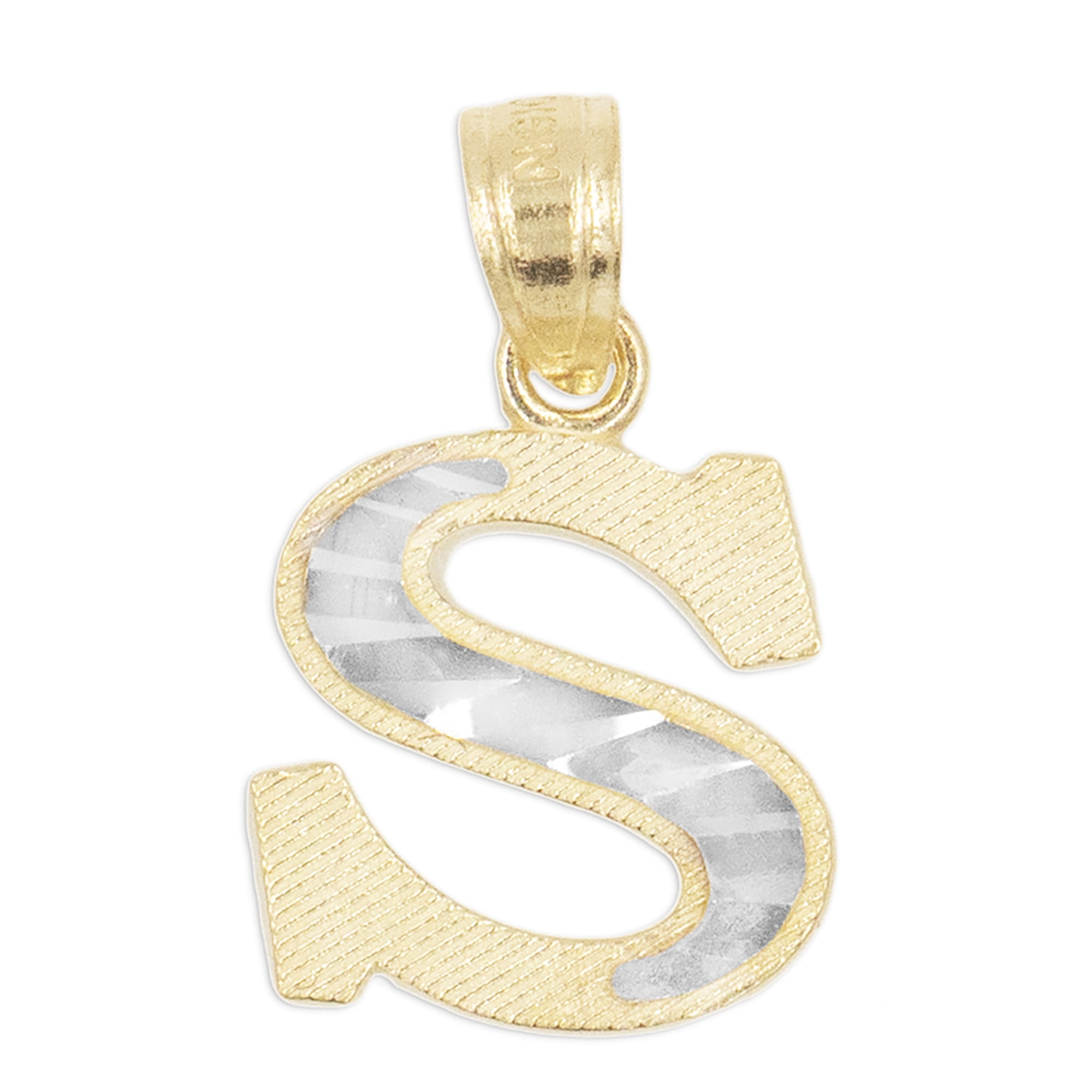 Available in Different Letters Personalized Letter Jewelry Gifts for Her 10k Real Solid Gold Two Tone Initial Pendant with Diamond Cut Finish 