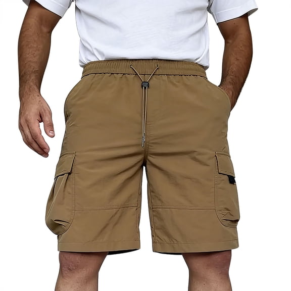 UAMVSH Mens Cargo Shorts Drawstring Elastic Waist Work Shorts Casual Knee Length Shorts with Multi Pockets for Outdoor