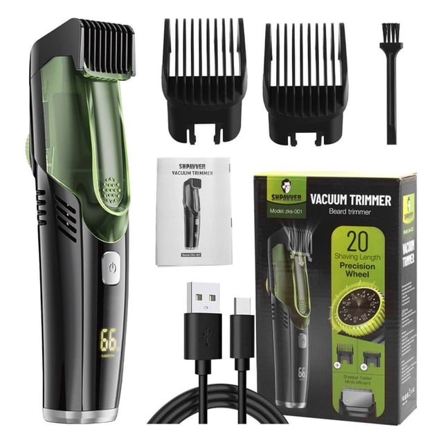CNKOO Tondeuse à Barbe sous Vide pour Hommes, Tondeuse à Moustache avec 20 Longueurs et Styles, Tondeuse sous Vide Intégrée Réglable pour Moustache, Distance de Lame Réglable, Écran Numérique LCD