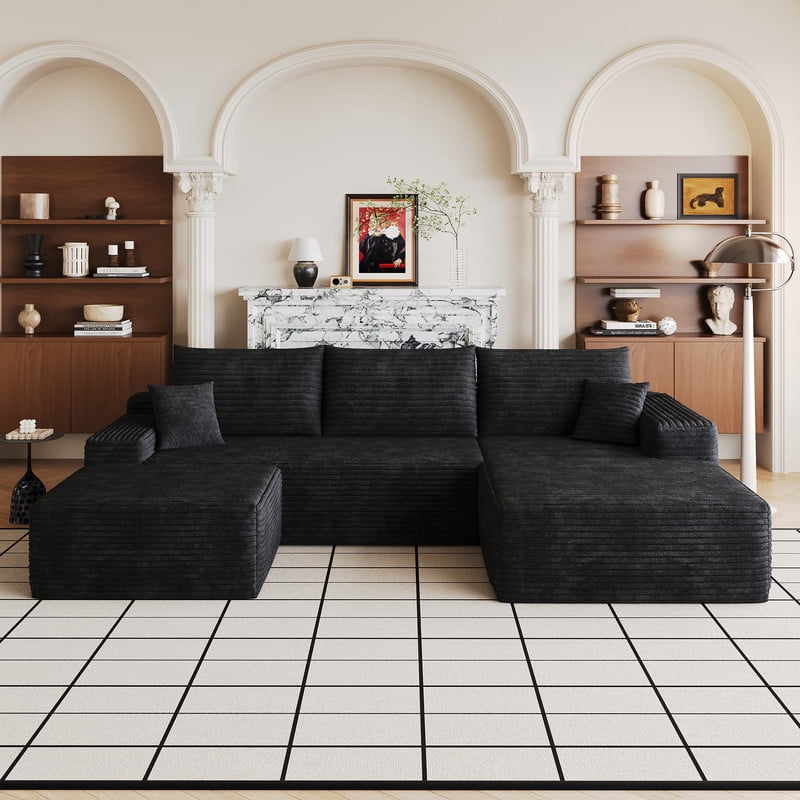 107" Cloud Sectional Sofa with Ottoman, Modern U-Shaped Modular Sofa, Deep Seat Upholstered Couch with Plush Corduroy Fabric, No Assembly Required, Comfort Corner Sofa for Living Room & Apartment