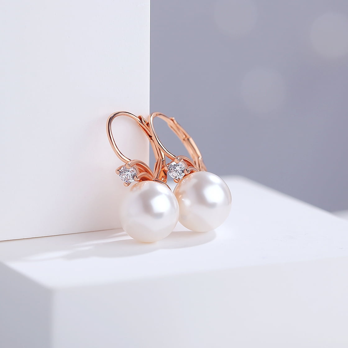 Jiamiaoi Pearl Dangle Earrings 8mm-10mm, 925 Sterling Silver Pearl Drop Earrings with Cubic Zirconia, Hypoallergenic Pearl Earring Leverback Pearl Earrings Drop Ideal Gift for Women
